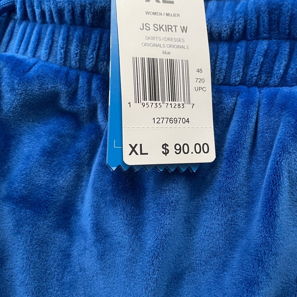 Adidas X Jeremy Scott women’s Blue velour skirt Size XL NEW WITH TAGS